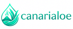 Logotipo oficial de canarialoe, webshop de productos naturales de aloe vera canario con origen volcánico.